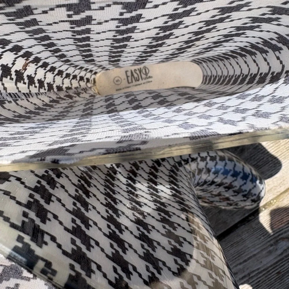 Easy USA Houndstooth Rain Boots Black White Tall Rubber Waterproof Size 5‎